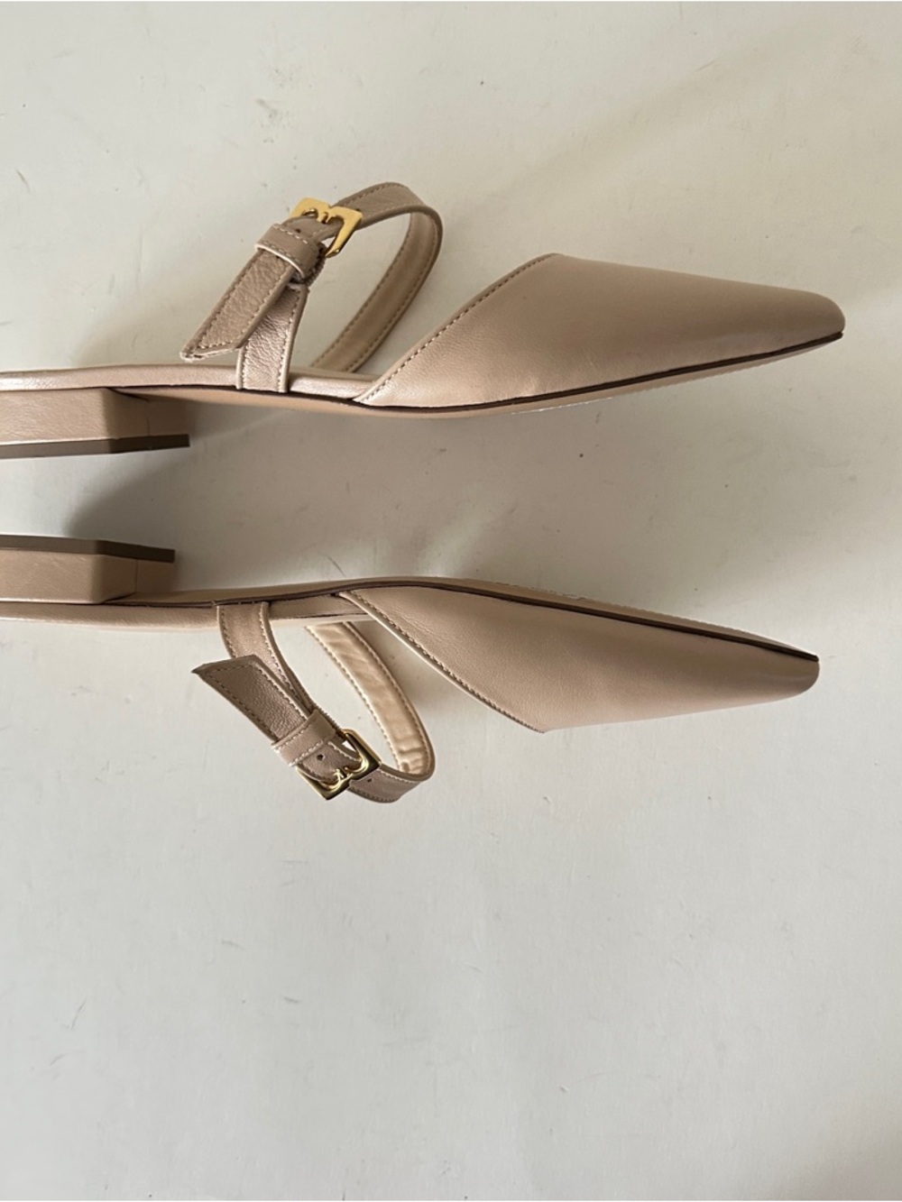 NEW Bruno Magli Pasha Nude Leather Slingback Mules with Gold Buckle, Sz 37.5 - Picture 8 of 13